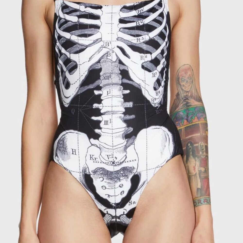 NEW NWT Dolls Kill Towers Skeleton Swimsuit Size M Medium - Picture 4 of 11